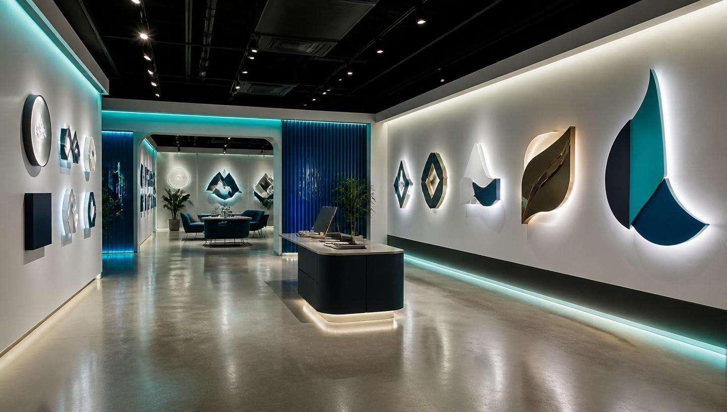 Modern signage showroom with illuminated 3D signs
